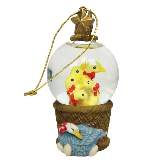 International Bazaar 6 Days of Christmas Snow Globe Ornament Geese A Laying - Picture 1 of 6